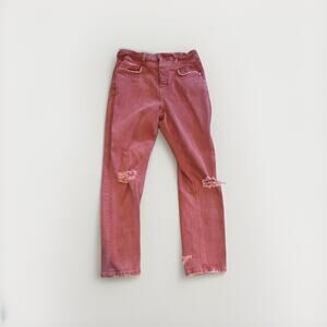 Anthropology High Rise Slim Jeans Size 28 Pink Distressed Raw Hem Ripped Knee